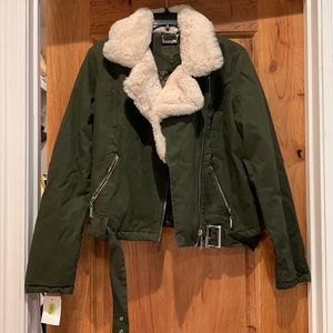 Hunter Green Bomber Jacket with Faux Fur Lining